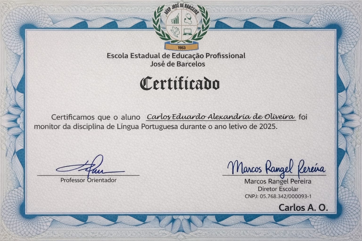 certificado de monitoria Carlos A. O.